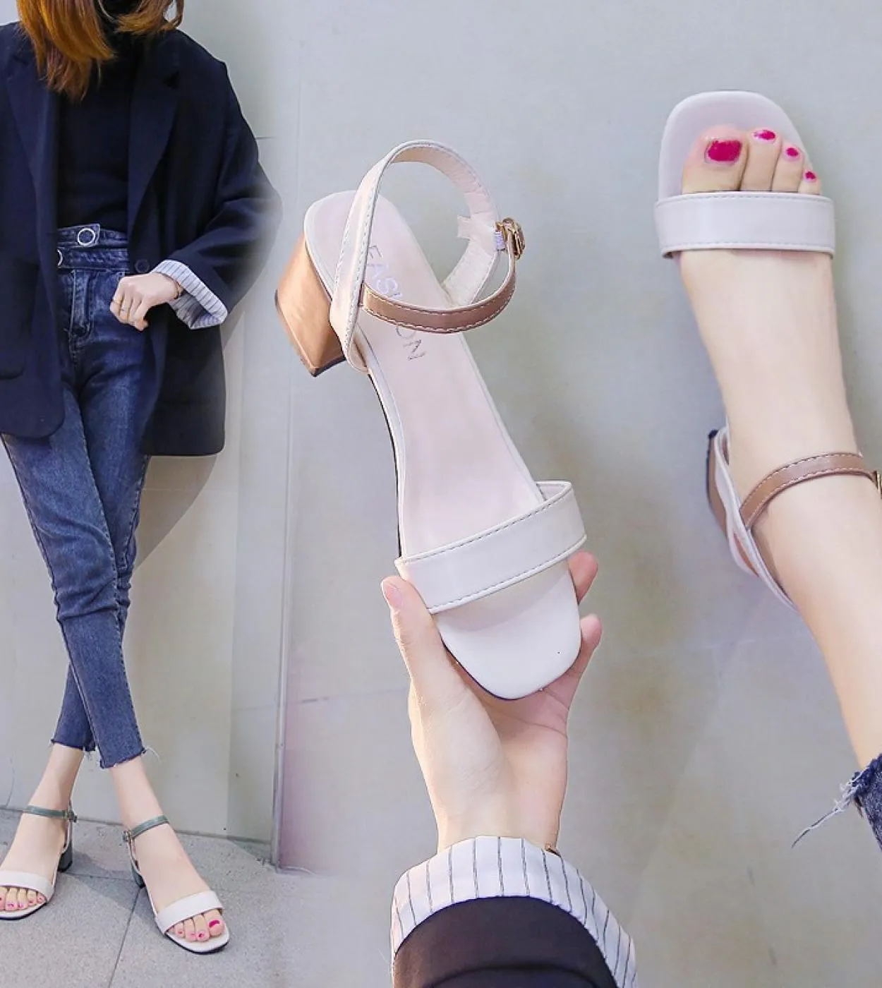 2022 di Estate di Modo Delle Donne Sandali Open Toe Casual Delle Signore Scarpe con Zeppa Grezzo Tacco Medio Femminile Sandali M