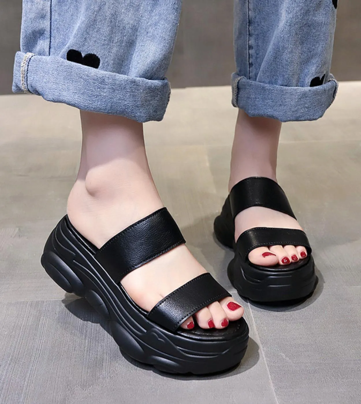 2022 New Buckle Height Increaming Canvas Platfom Sandali Donna Scarpe con zeppa Hook  Loop Fondo spesso Scivoli