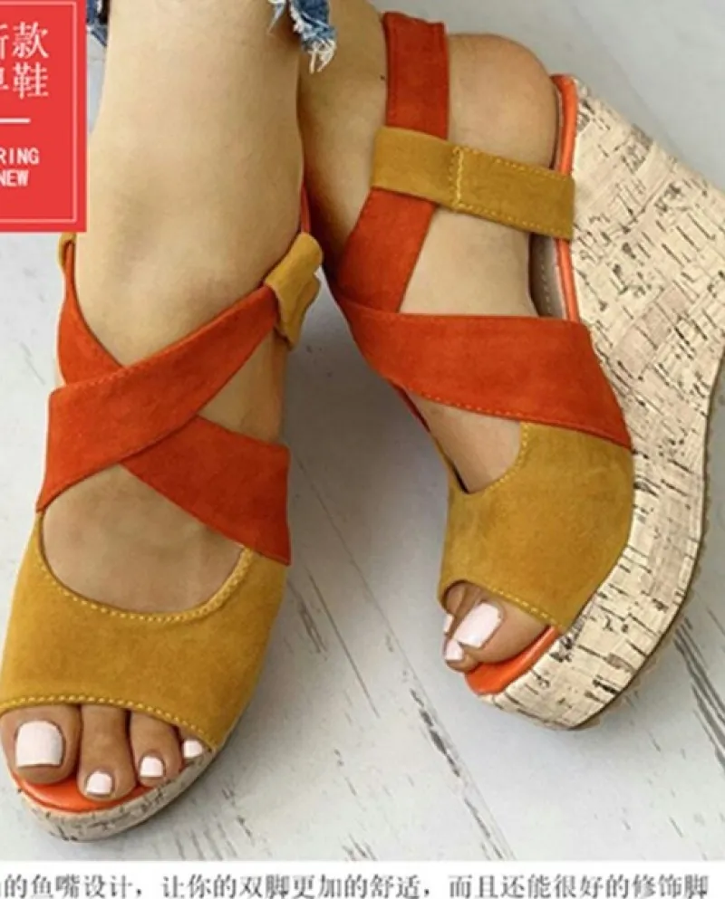 2022 Nuove Donne di Estate Sandali Open Toe Scarpe Con Zeppa Fibbia Della Piattaforma H