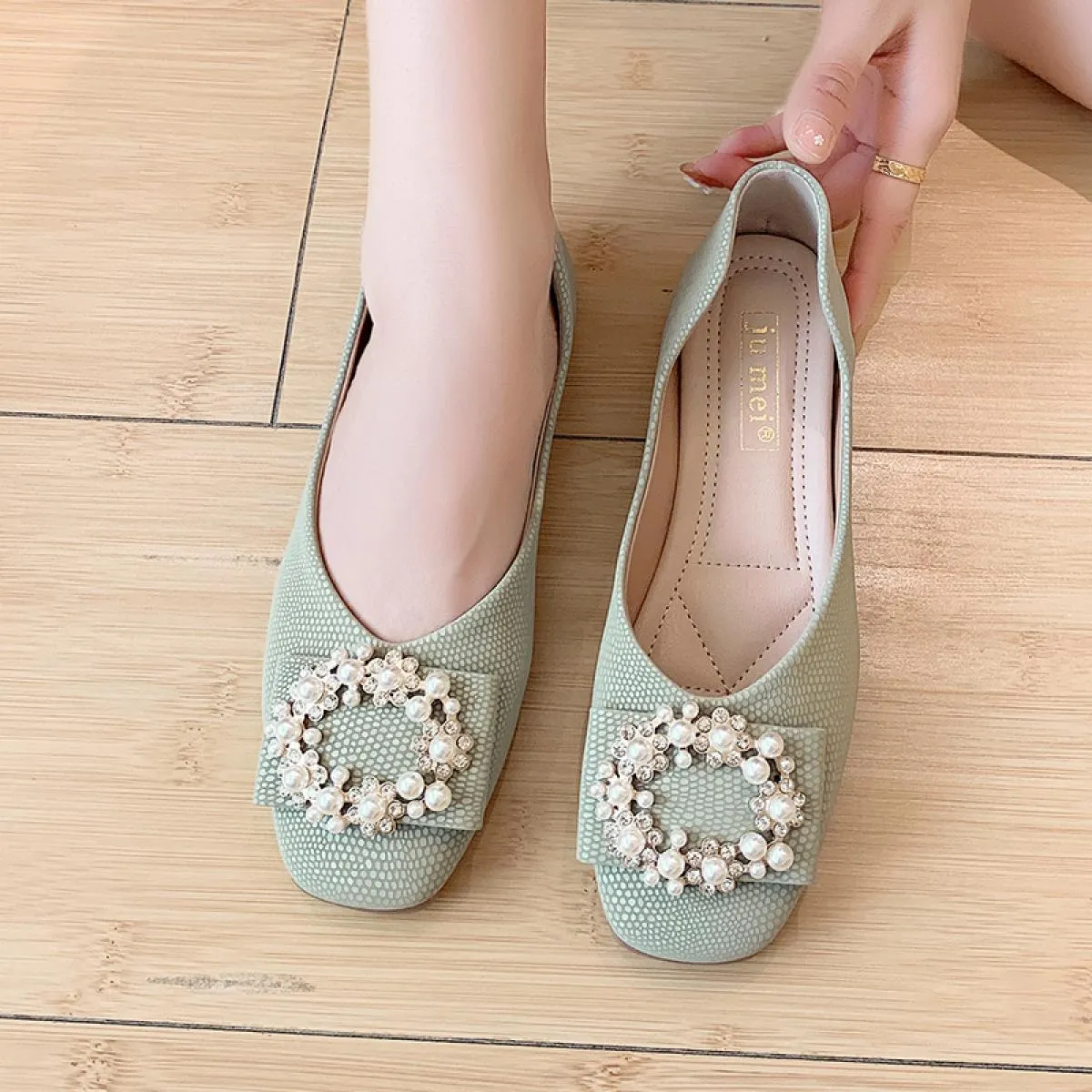 2022 scarpe basse estive con fibbia con strass e punta quadrata comode scarpe da balletto casual da donna scarpe eleganti poco p