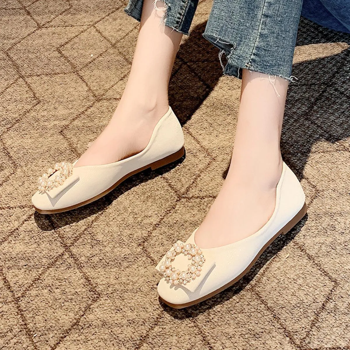 2022 scarpe basse estive con fibbia con strass e punta quadrata comode scarpe da balletto casual da donna scarpe eleganti poco p