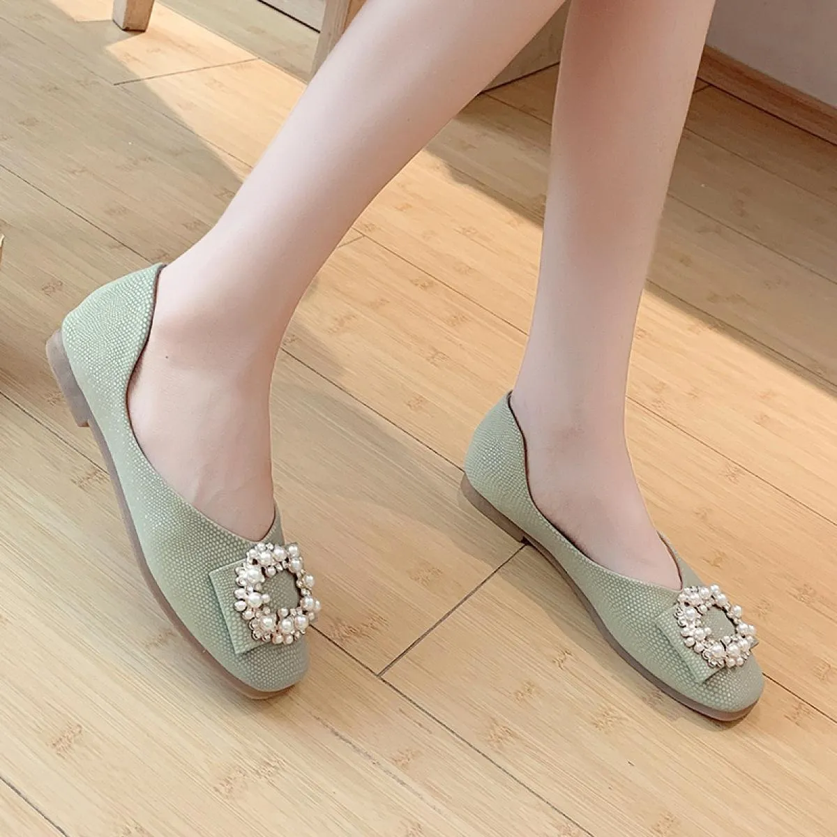 2022 scarpe basse estive con fibbia con strass e punta quadrata comode scarpe da balletto casual da donna scarpe eleganti poco p