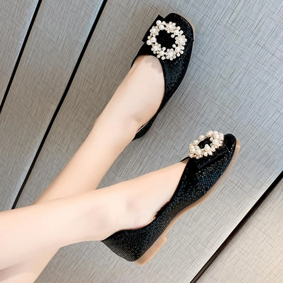2022 scarpe basse estive con fibbia con strass e punta quadrata comode scarpe da balletto casual da donna scarpe eleganti poco p