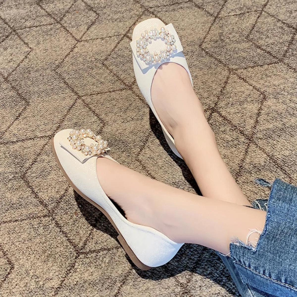2022 scarpe basse estive con fibbia con strass e punta quadrata comode scarpe da balletto casual da donna scarpe eleganti poco p