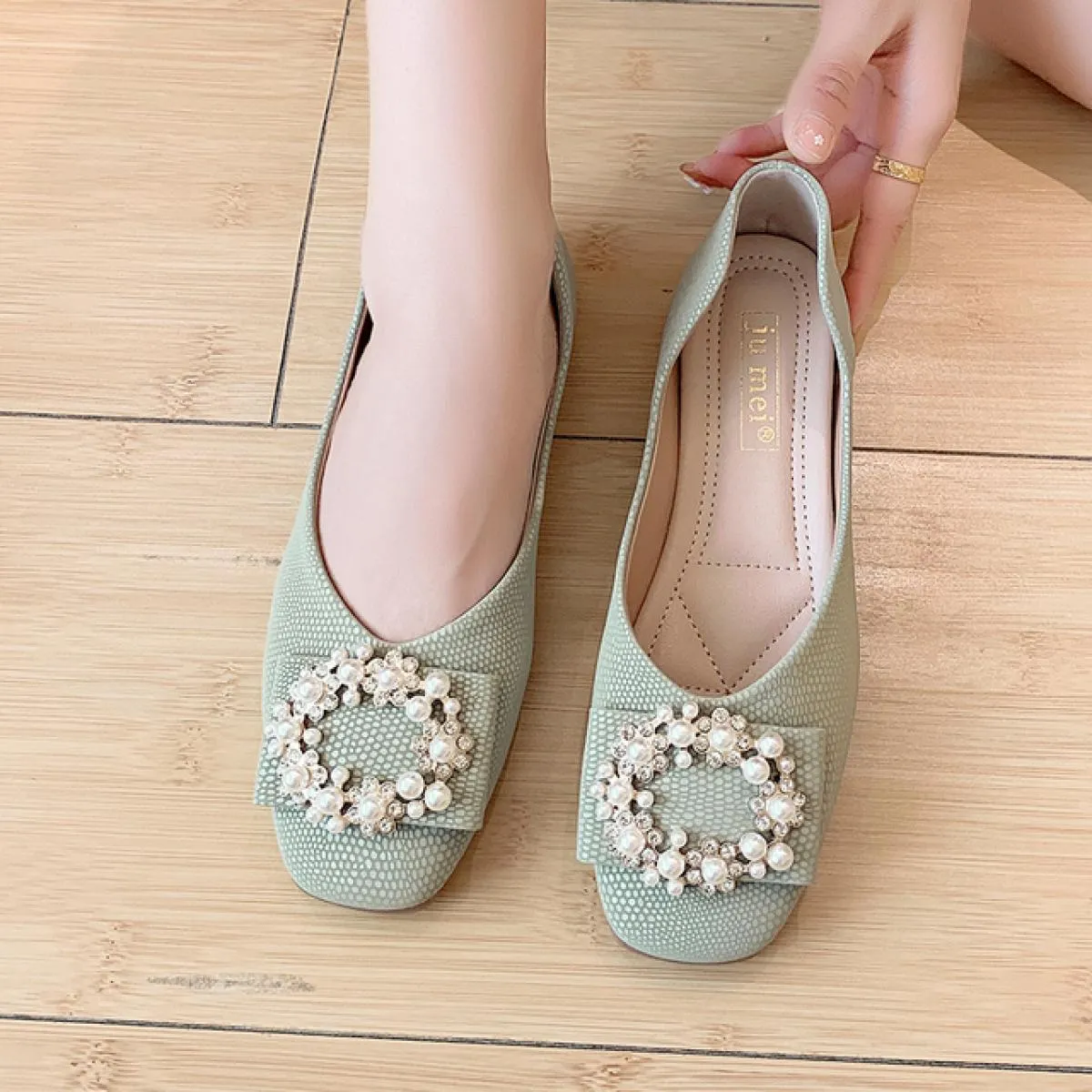 2022 scarpe basse estive con fibbia con strass e punta quadrata comode scarpe da balletto casual da donna scarpe eleganti poco p