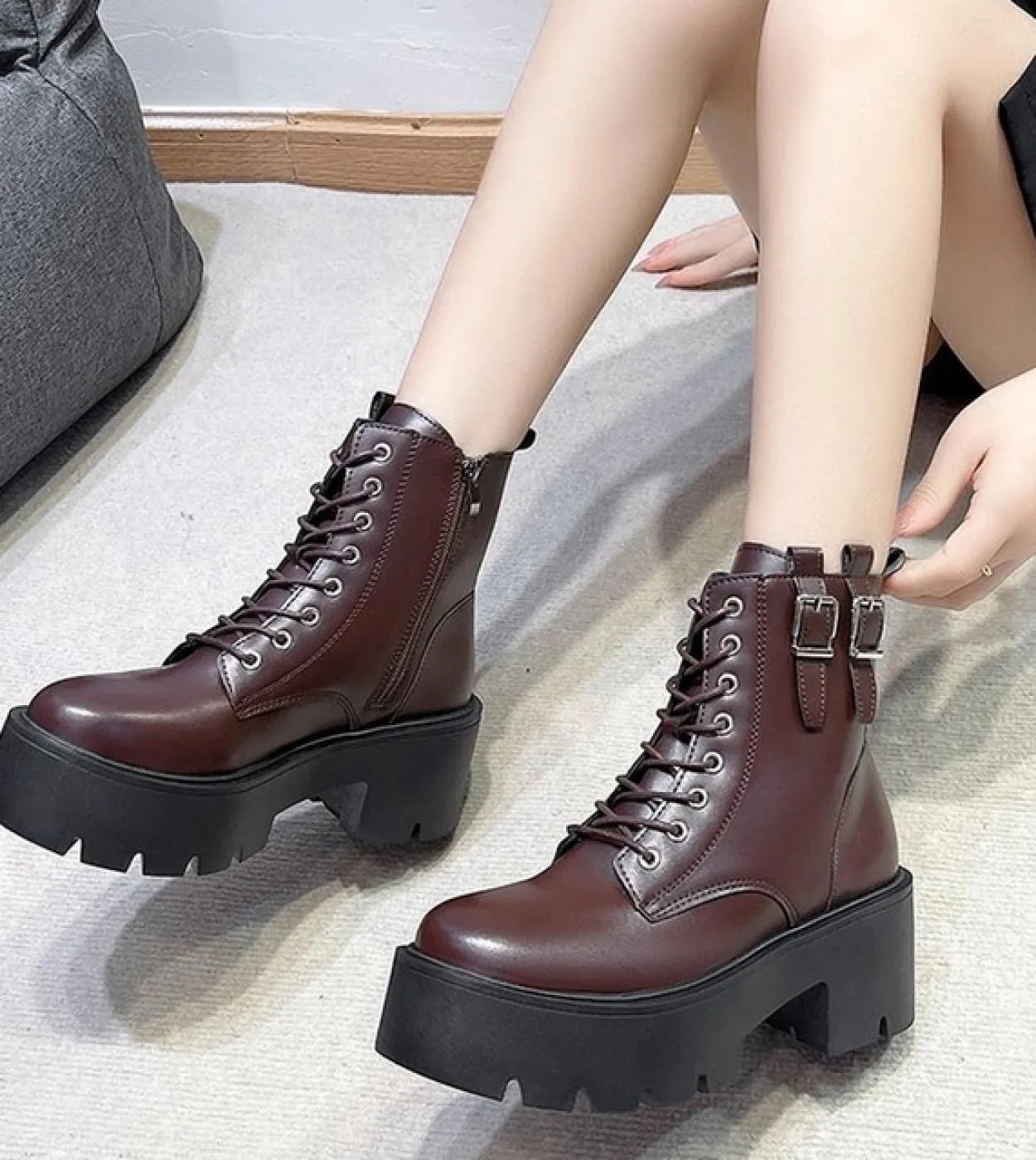 2022 stivali da moto con plateau grosso punk verde donna autunno inverno scarpe gotiche donna botas con lacci alla caviglia con