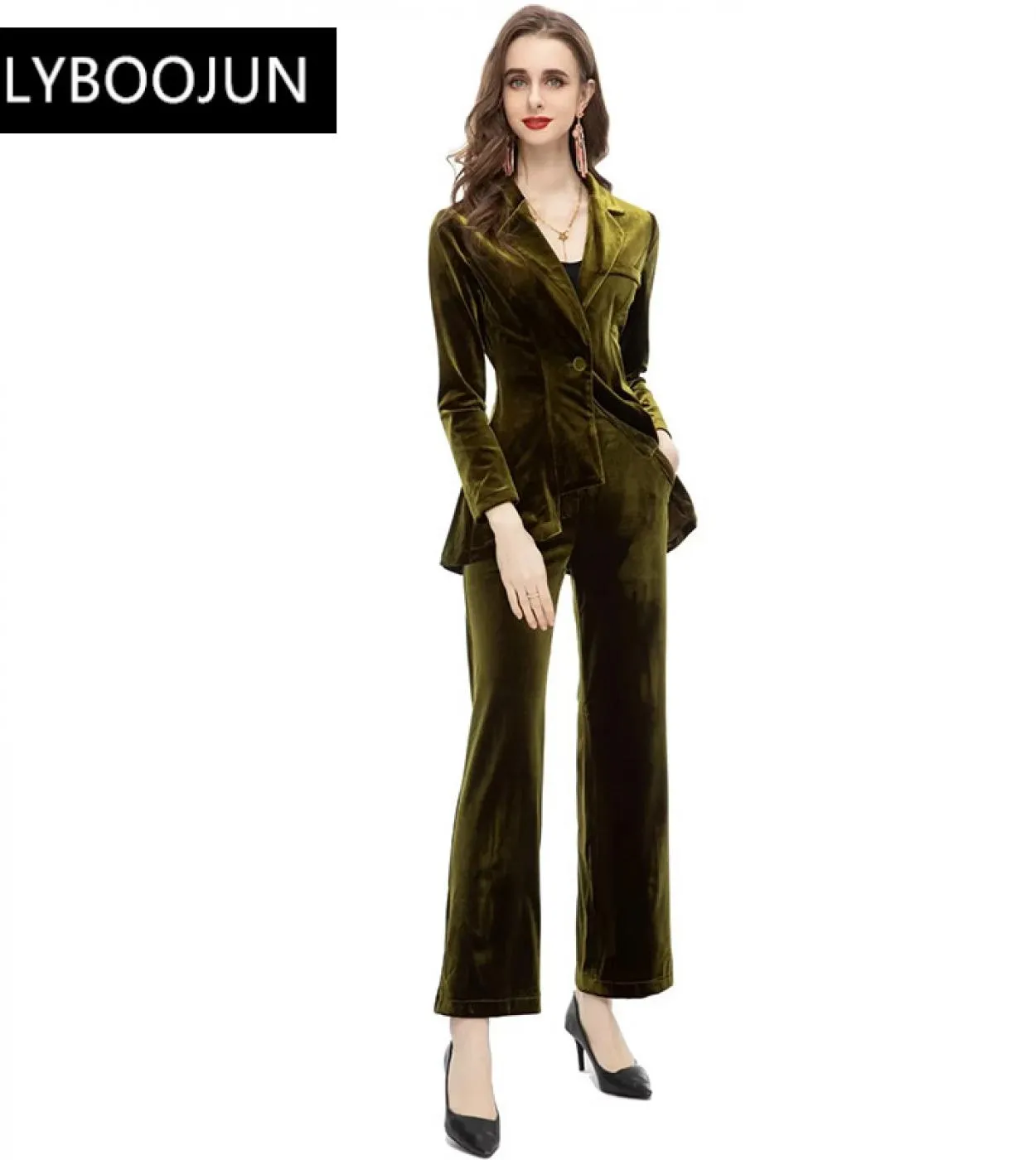2023 Runway Designer di lusso Alta qualità Elegante estate Colletto rovesciato Manica lunga Velluto Fibbia singola  velluto Due