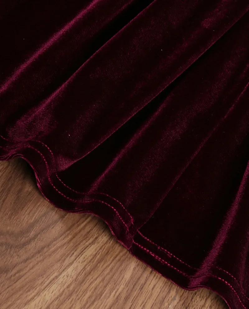 Abbigliamento per bambini Gonna in velluto dorato stile retrò con scollo rotondo in pizzo autunno e inverno da donna