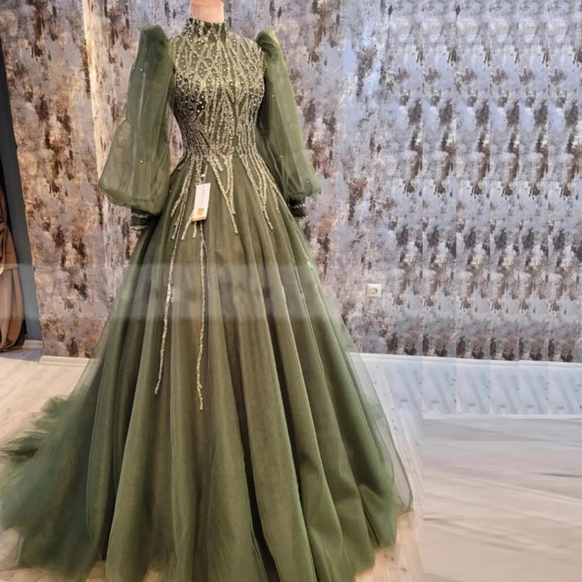 Abiti da sera musulmani verdi personalizzati Gonna a pieghe con perline Abito formale Medio Oriente Femmine Vestidos De Noche Is