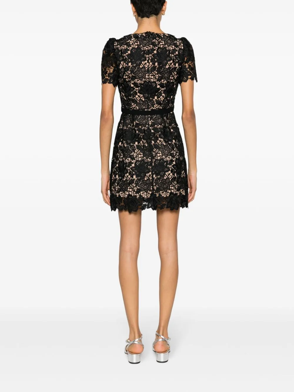 Abito corto con pizzo a fiori in nero - donna