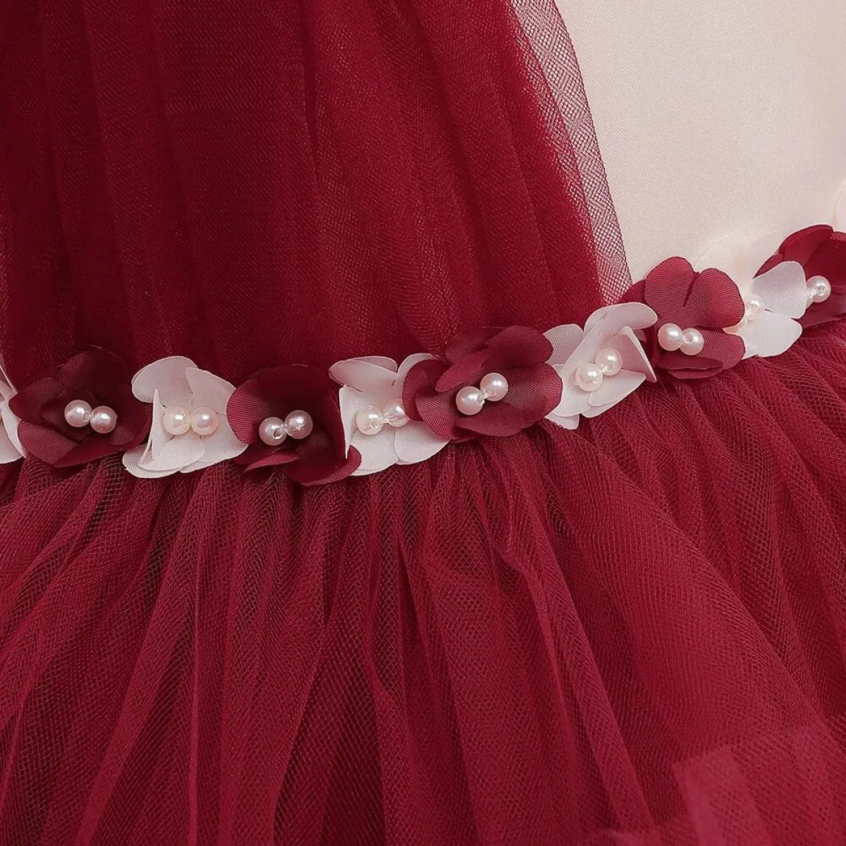 Abito da principessa rosso formale per ragazza Abito in pizzo gonfio per bambini Abbigliamento per bambini Compleanno Festa di n