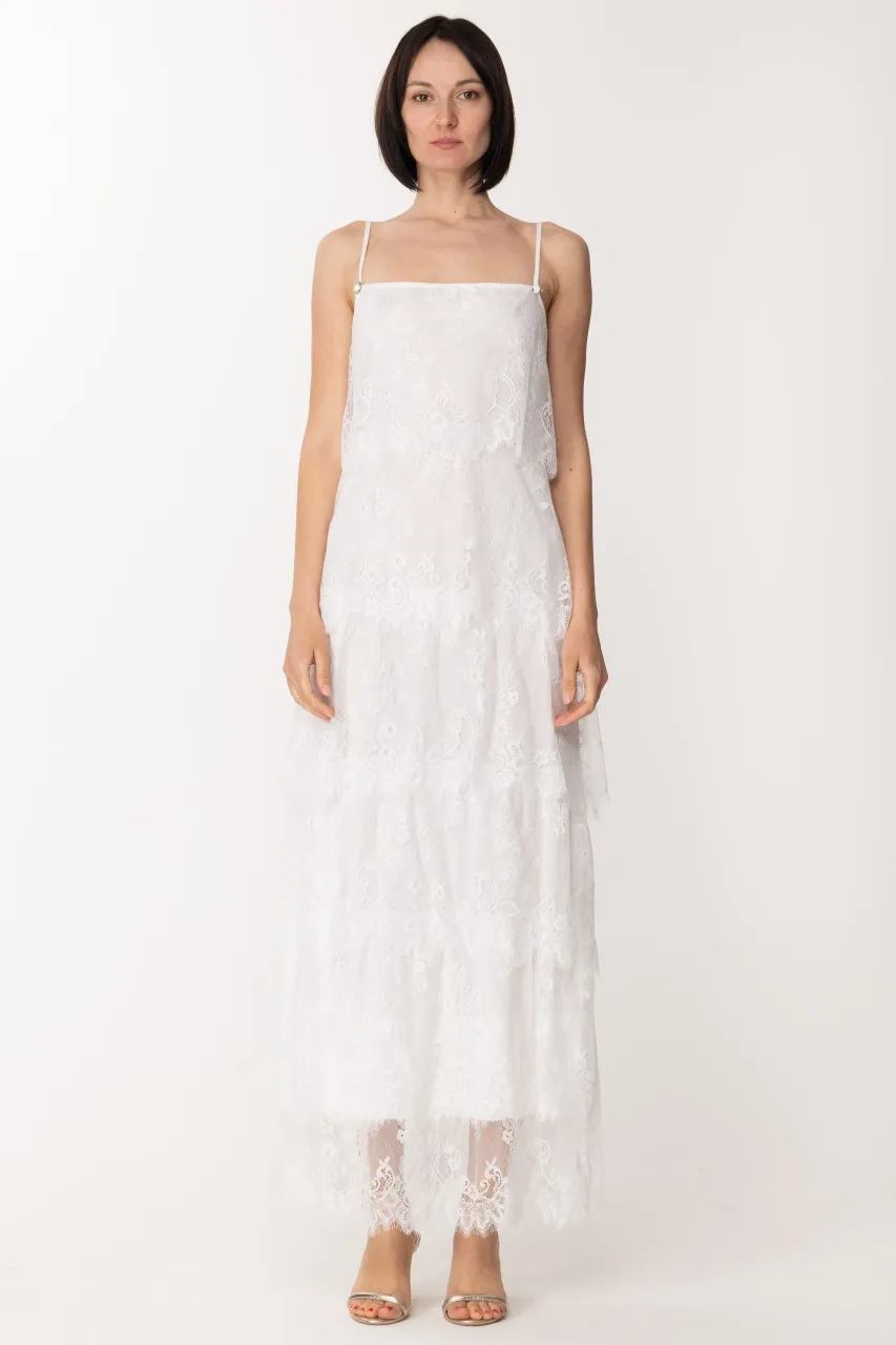 Abito lungo Gil con balze in pizzo WHITE
