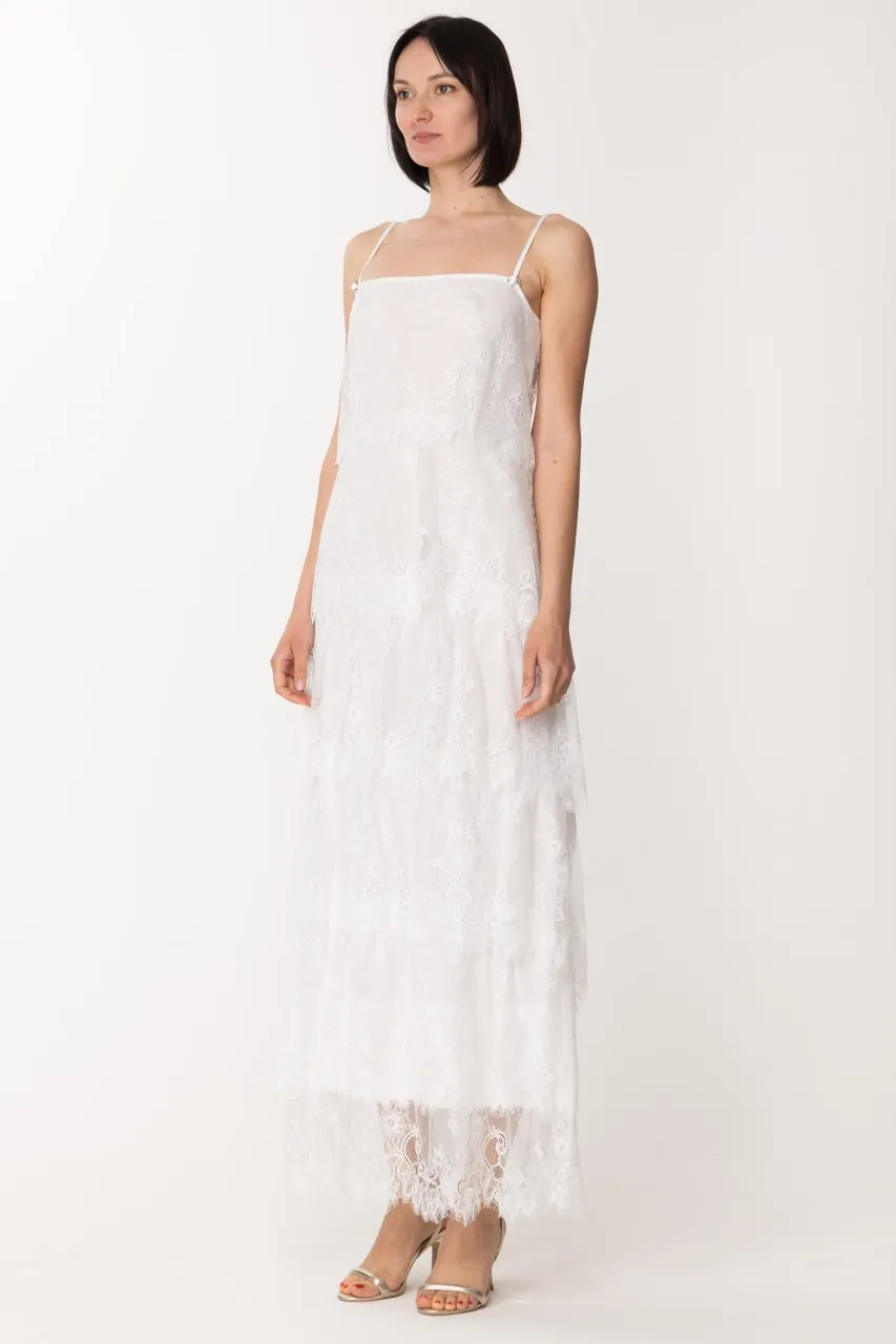Abito lungo Gil con balze in pizzo WHITE