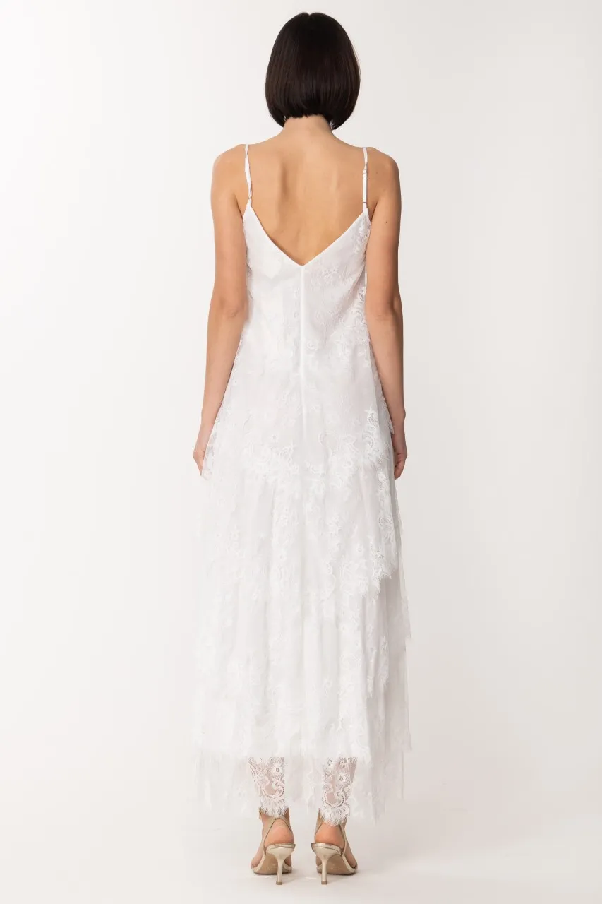 Abito lungo Gil con balze in pizzo WHITE