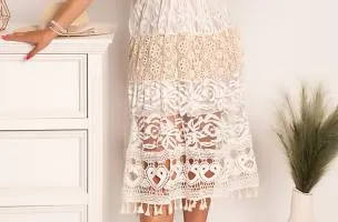 Abito midi estivo in pizzo Ferraria, bianco