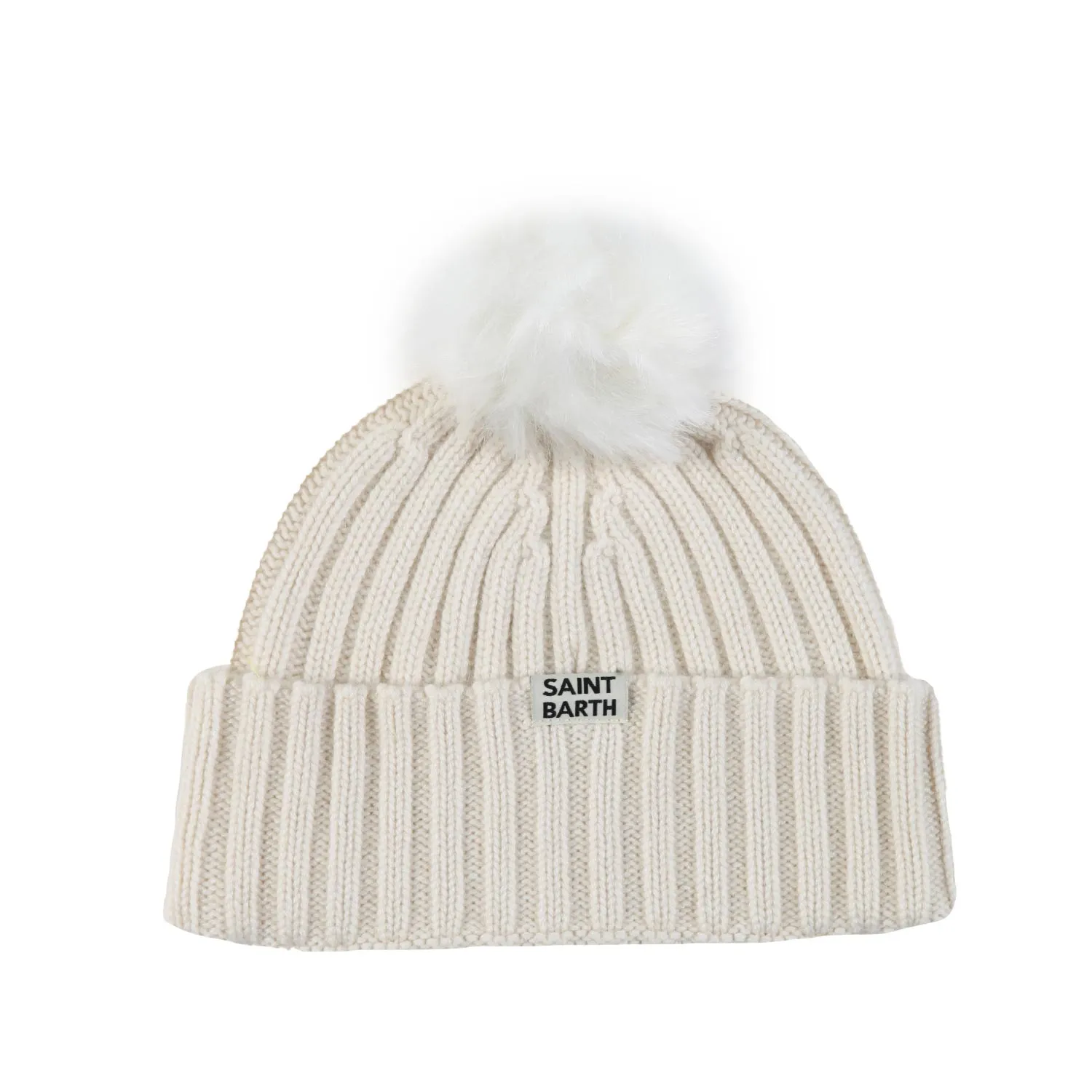 Berretto Mc2 Panna Con Pompon Bianco E Ricamo Oro