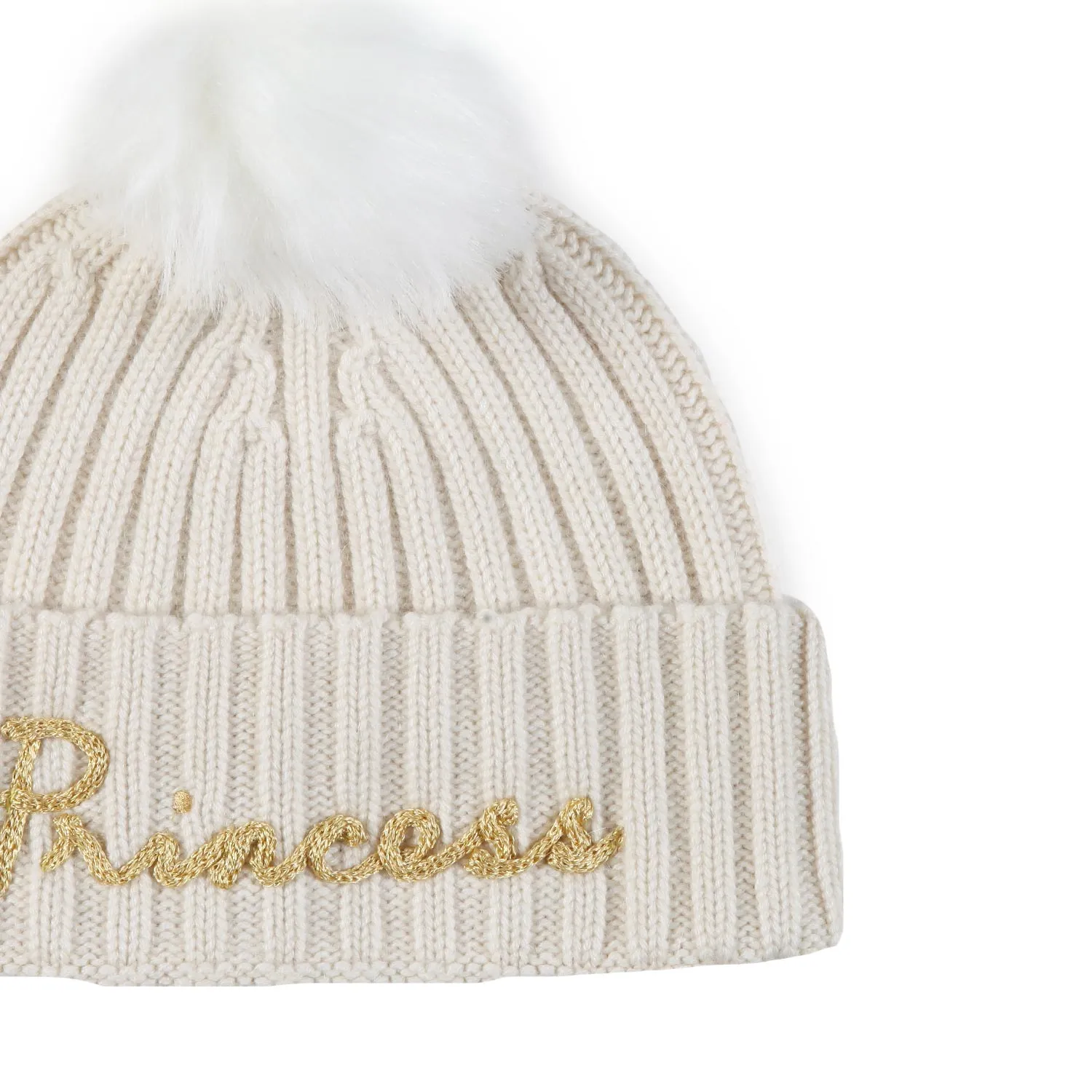 Berretto Mc2 Panna Con Pompon Bianco E Ricamo Oro