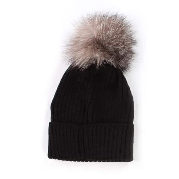 Berretto Nero Pompon Bambina