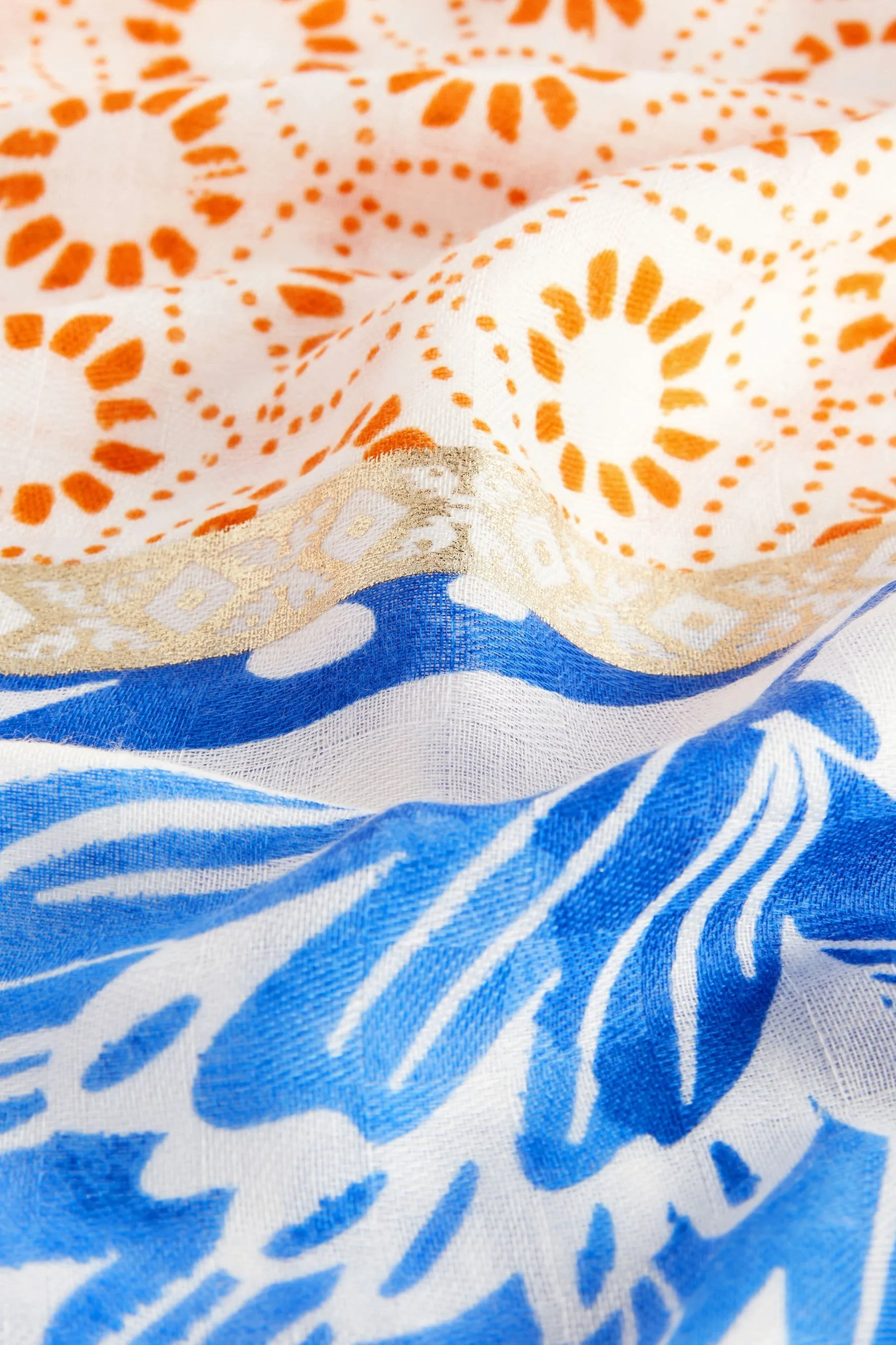Blu / Arancione Floreale Stampa  - Sciarpa leggera