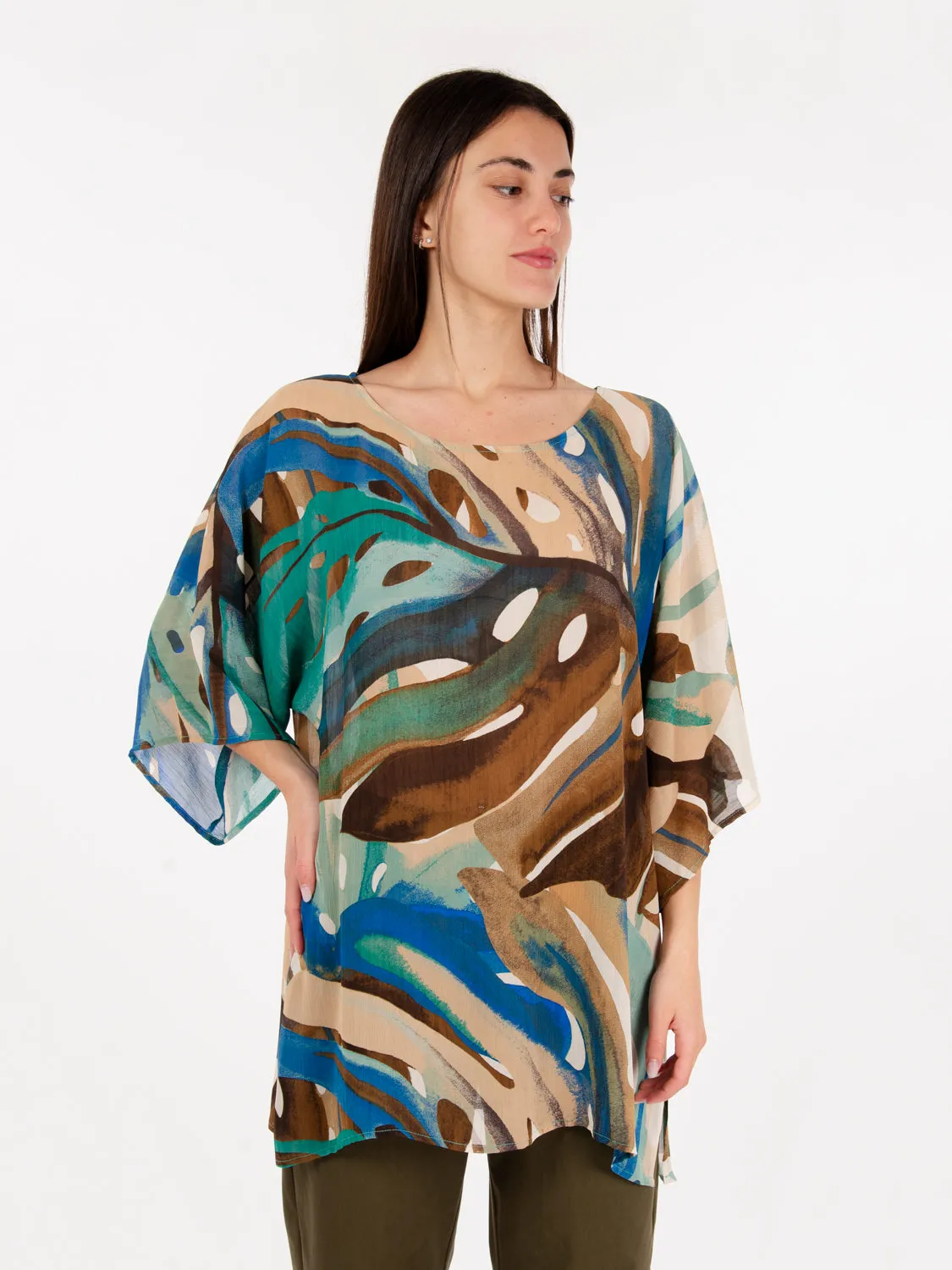 Blusa over in viscosa blu / moro