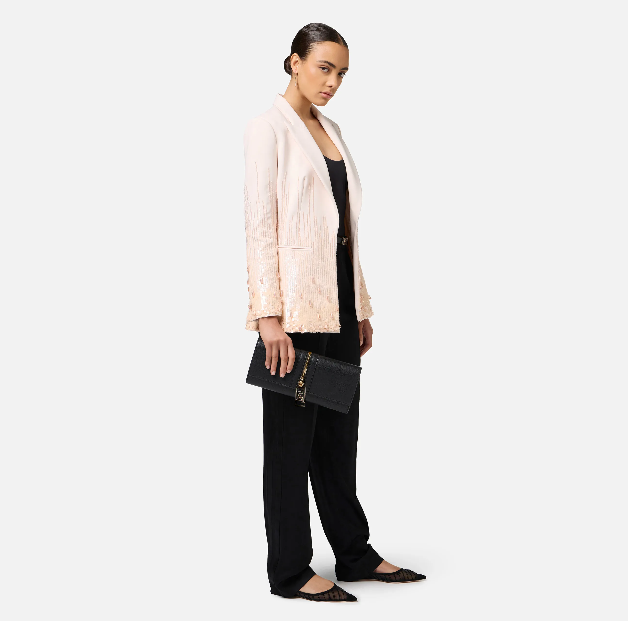 Borsa baguette in materiale effetto pelle con zip