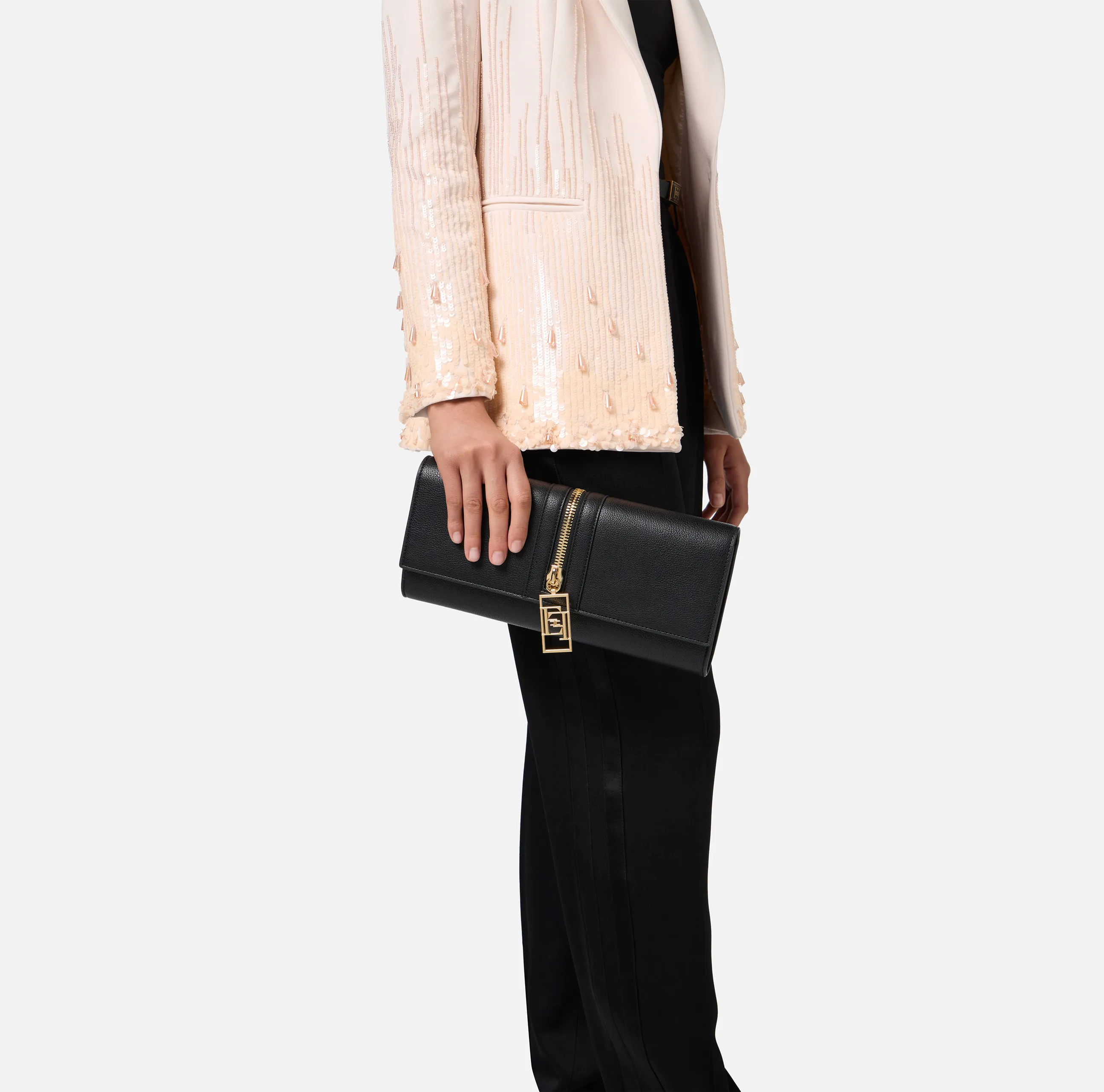 Borsa baguette in materiale effetto pelle con zip