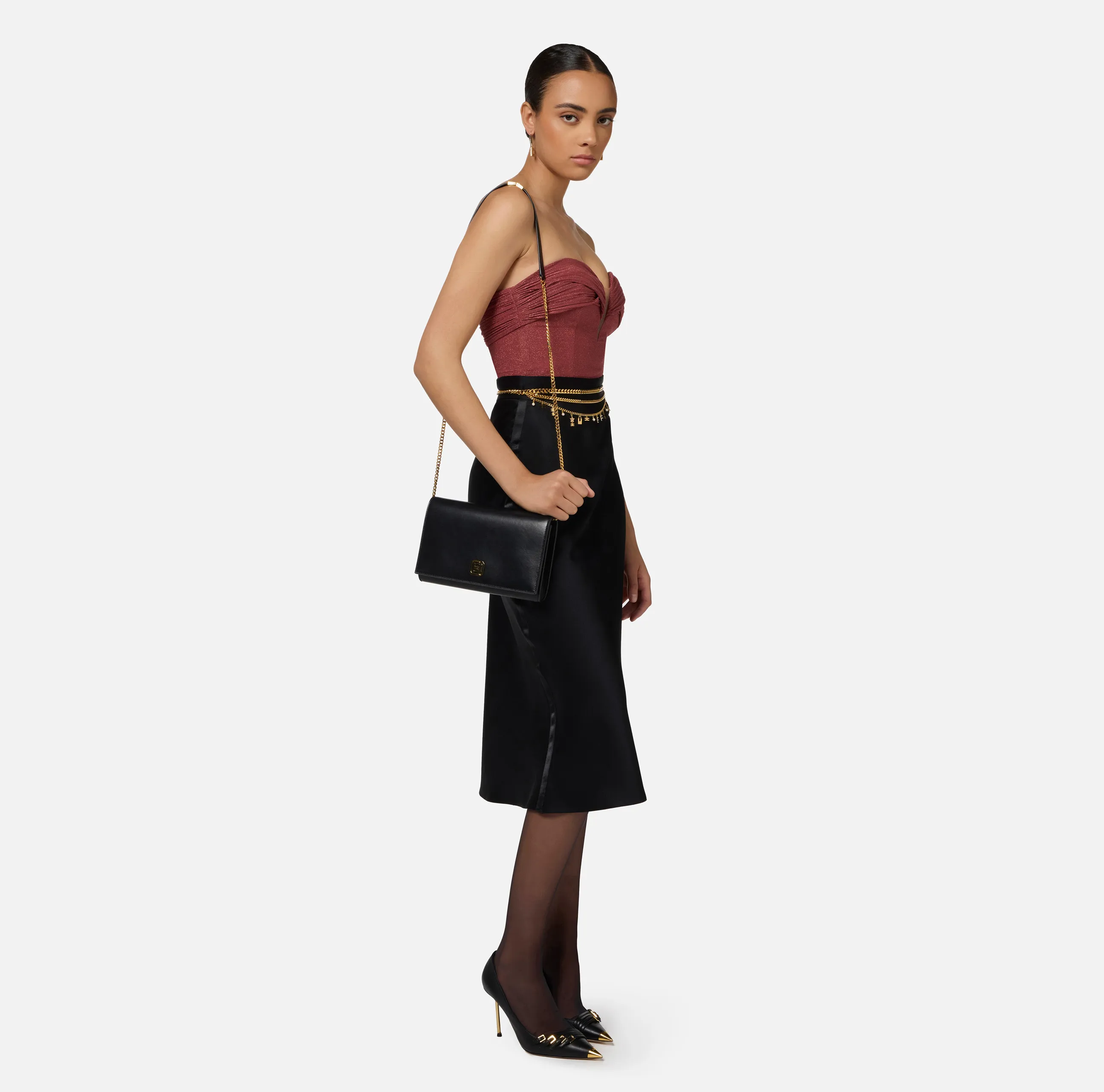 Borsa baguette in nappa con placca logo