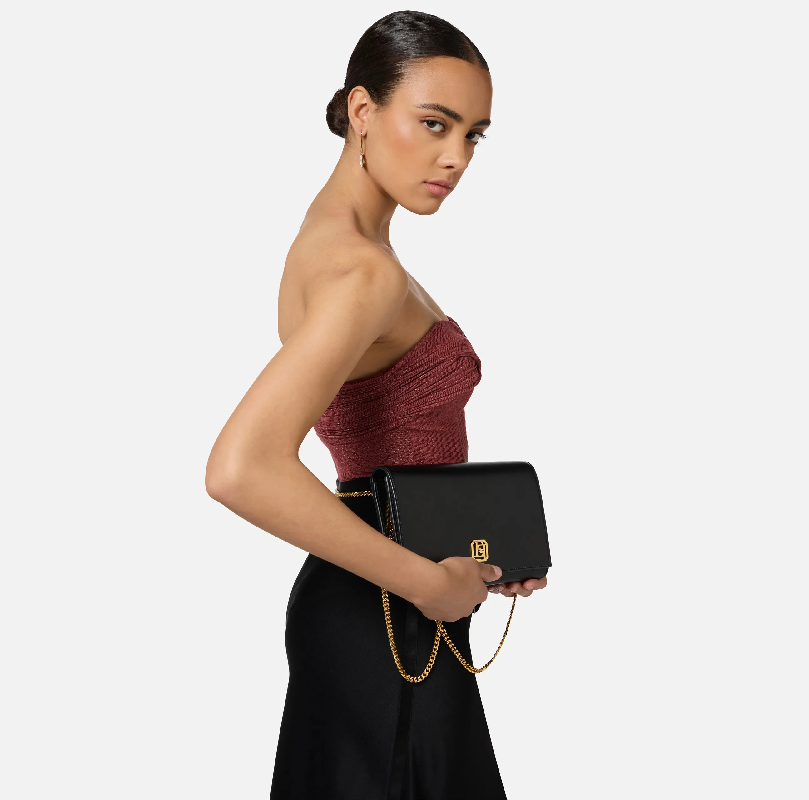 Borsa baguette in nappa con placca logo