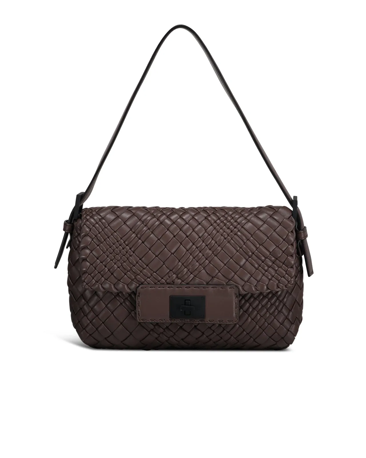 Borsa baguette intrecciata pelle marrone