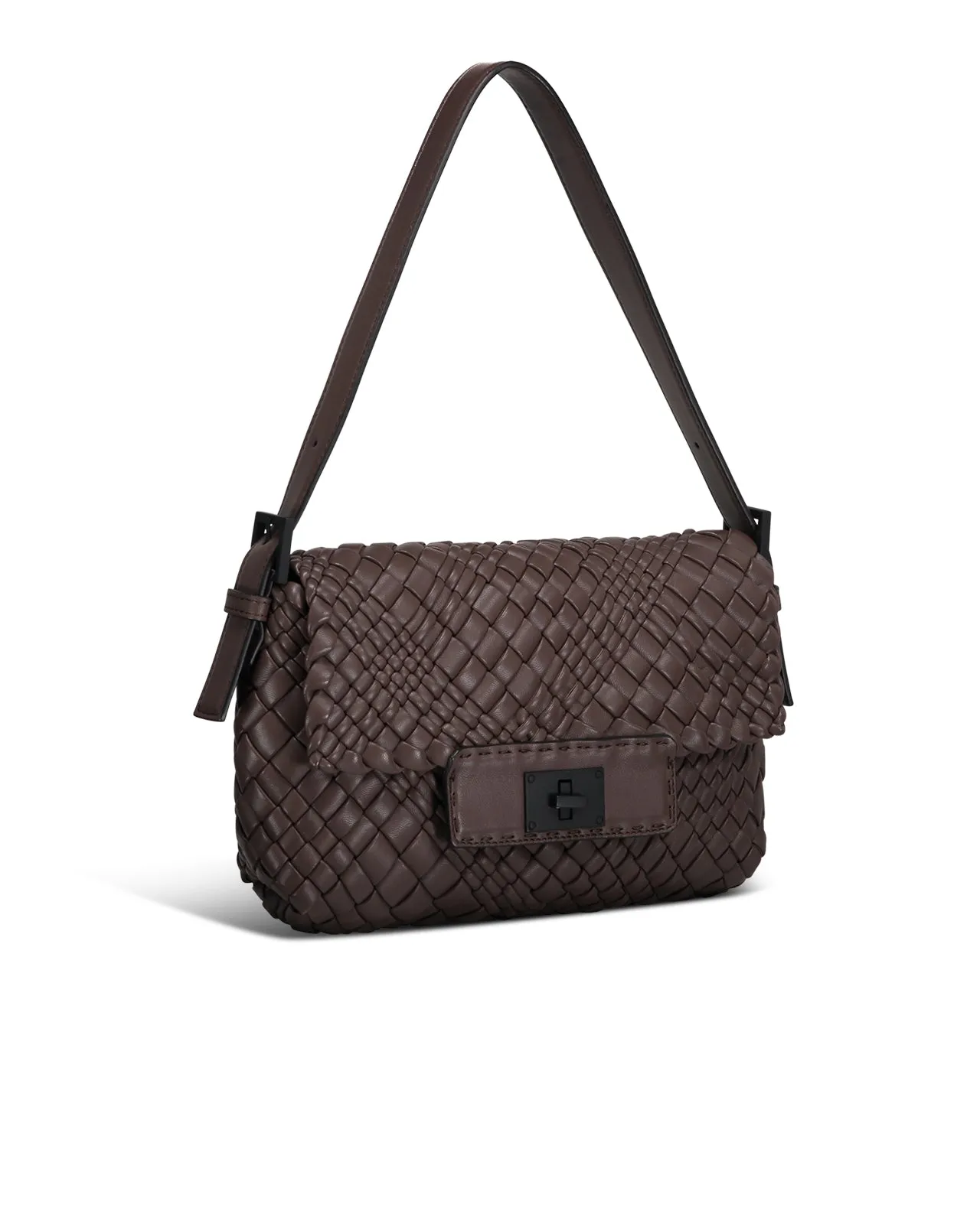 Borsa baguette intrecciata pelle marrone