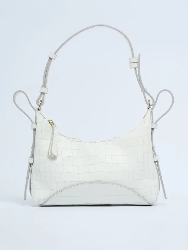 Borsa donna Zanellato Mita Baguette Cayman in pelle Bianco Lino