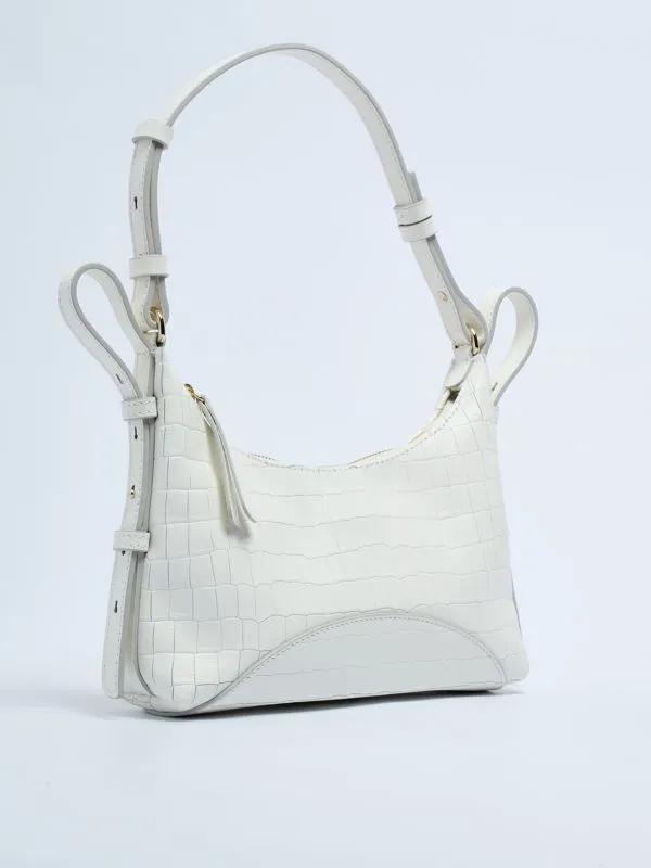 Borsa donna Zanellato Mita Baguette Cayman in pelle Bianco Lino