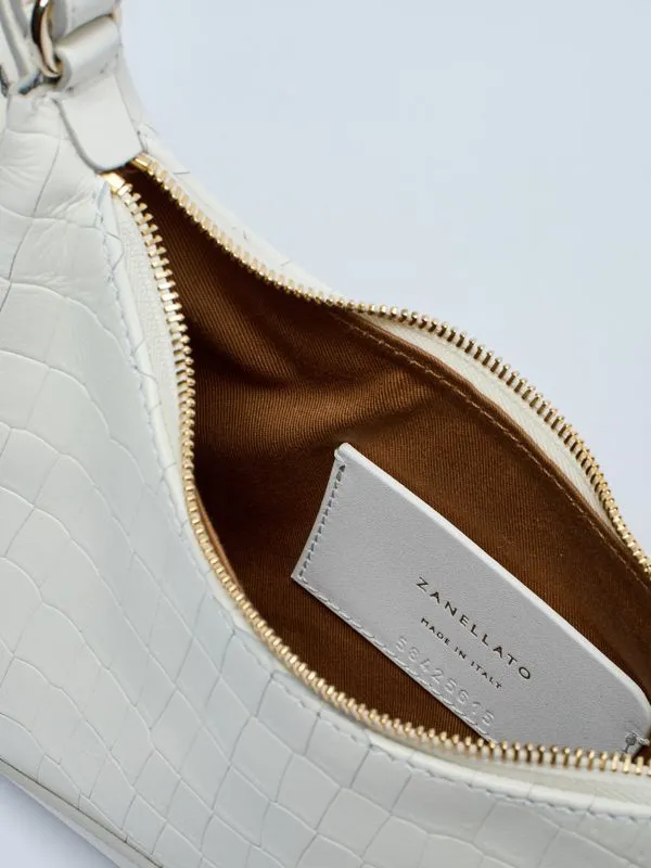 Borsa donna Zanellato Mita Baguette Cayman in pelle Bianco Lino