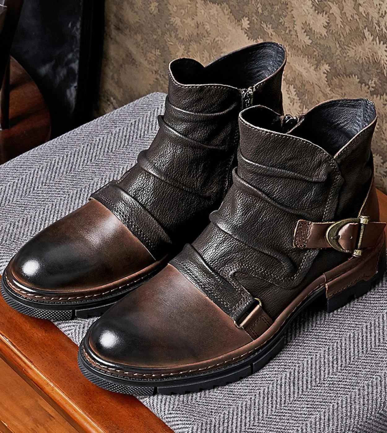 British Trend Mens Boots Luxury Genuine Leather 2023 Summer New Style Quality Designer Scarpe eleganti alla caviglia con fibbia