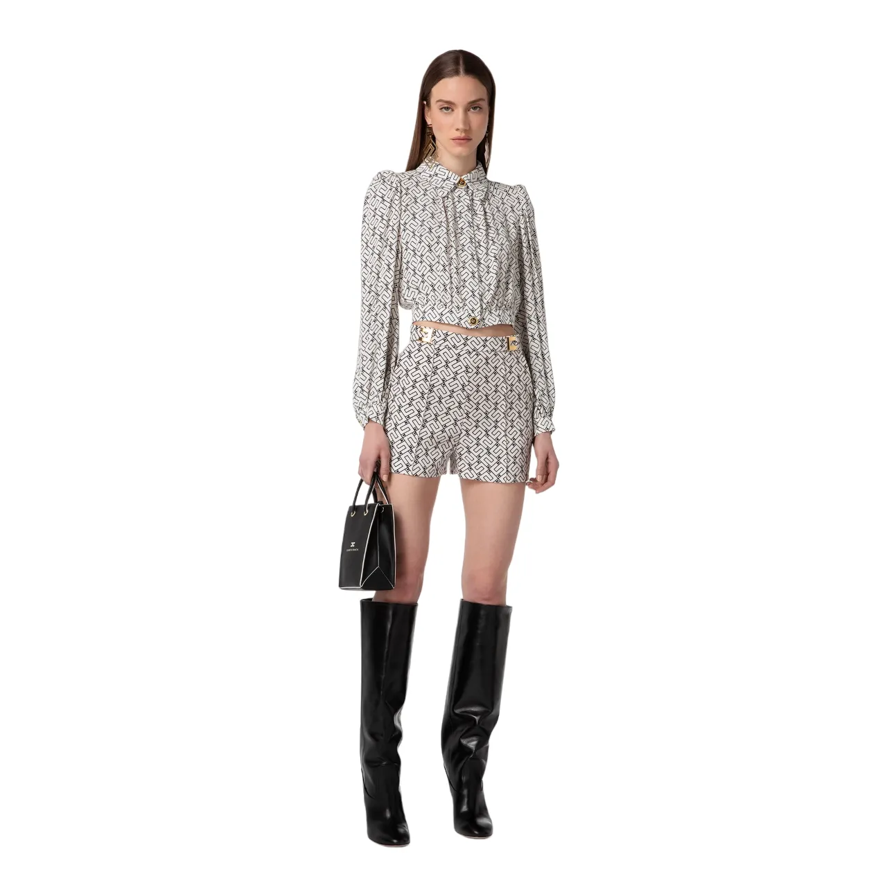 Camicia crop in viscosa stampa logo