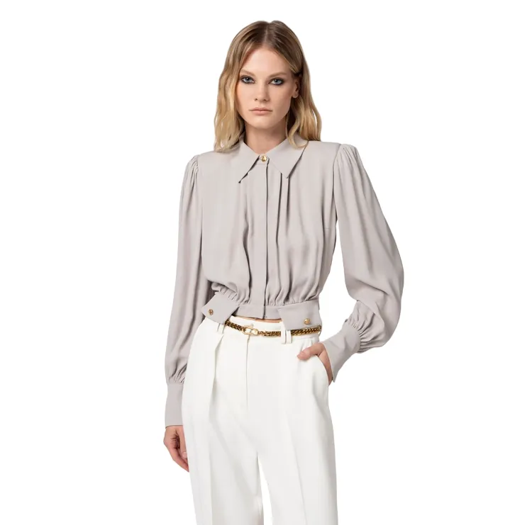 Camicia cropped in georgette di viscosa
