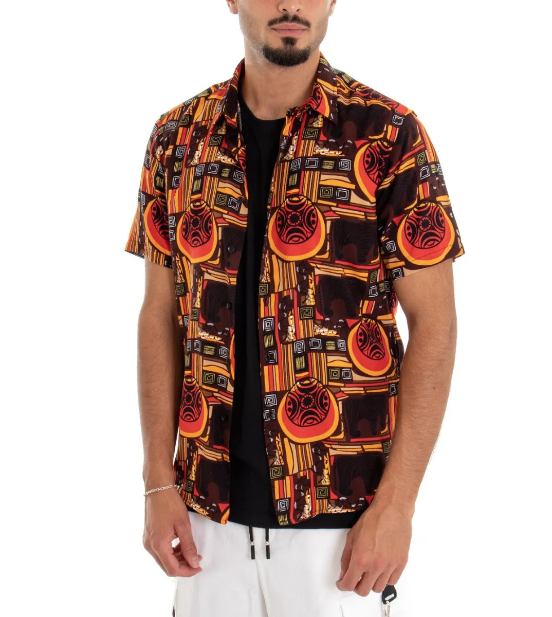 Camicia Manica Corta Uomo Fantasia Multicolore Colletto GIOSAL-CC1101A