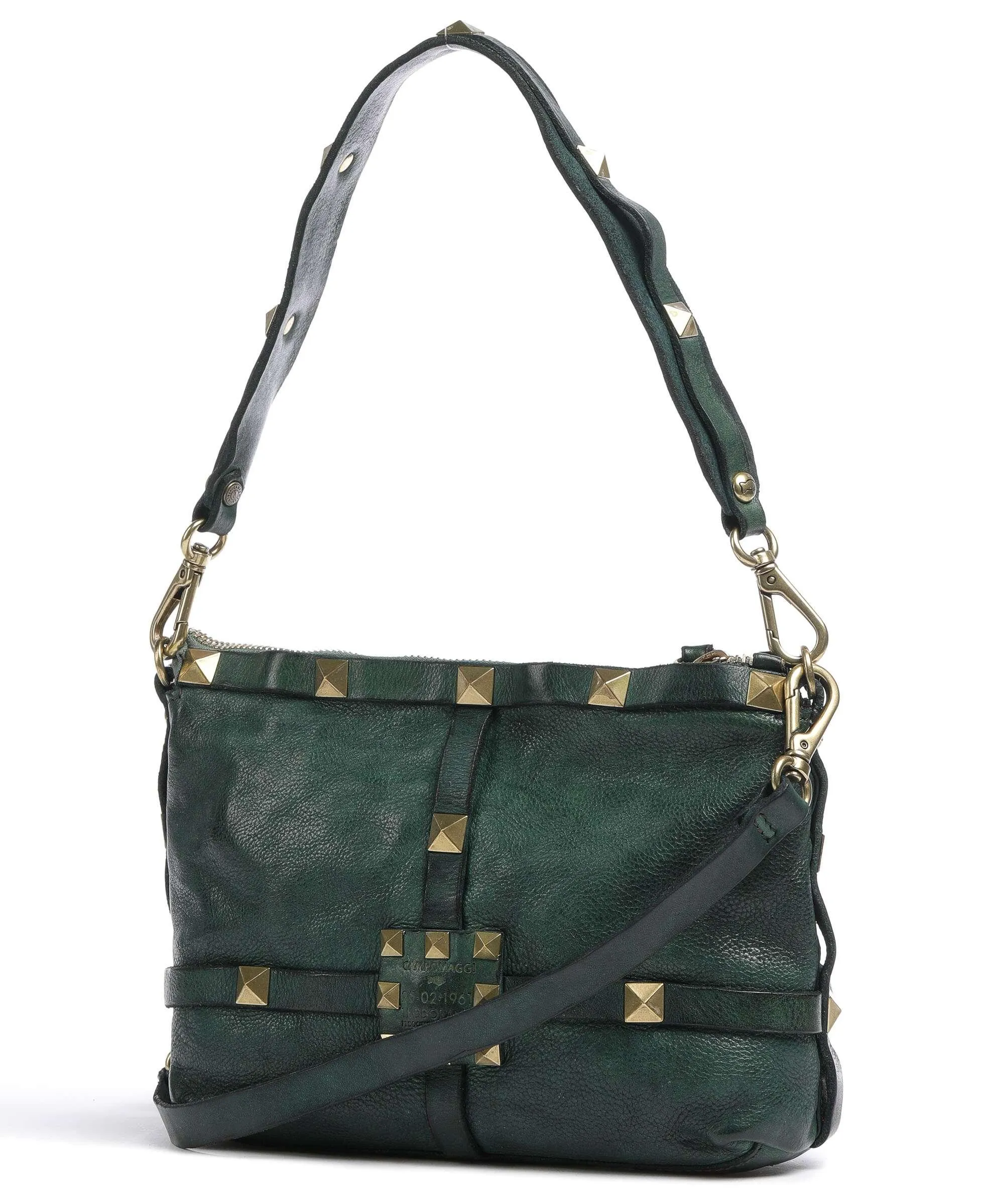  Campomaggi Borsa a spalla pelle di vacchetta grana verde scuro  