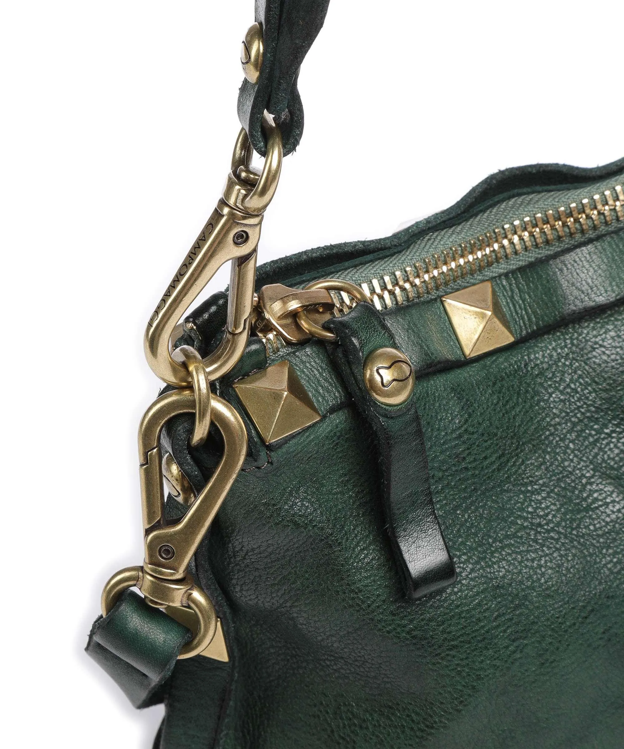  Campomaggi Borsa a spalla pelle di vacchetta grana verde scuro  