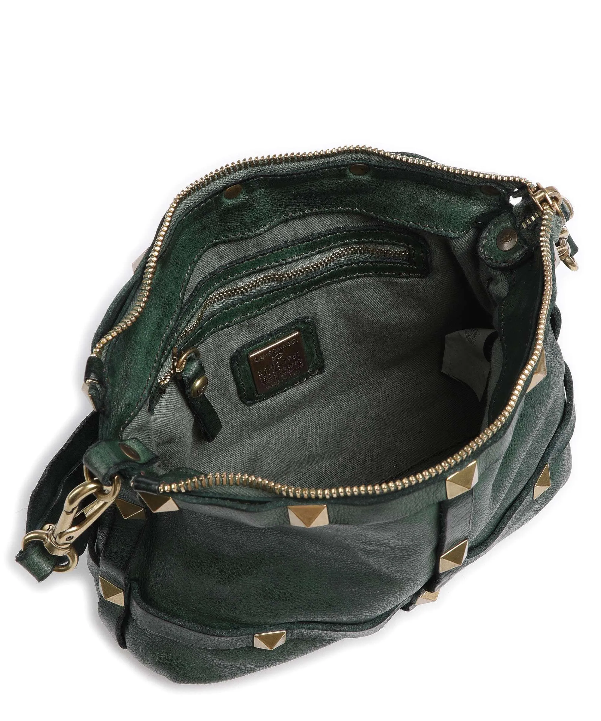  Campomaggi Borsa a spalla pelle di vacchetta grana verde scuro  