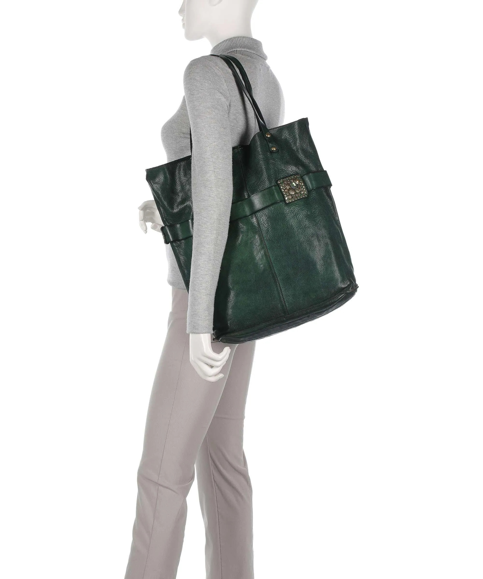  Campomaggi Prestige Borsa shopper pelle di vacchetta grana verde scuro  