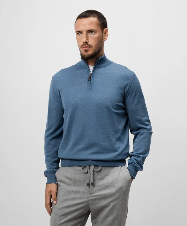 Canali Maglia in lana merino blu MK00077C0015