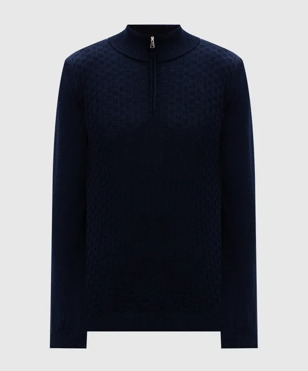 Cashmere&Whiskey Maglia in lana merino fantasia blu CH077