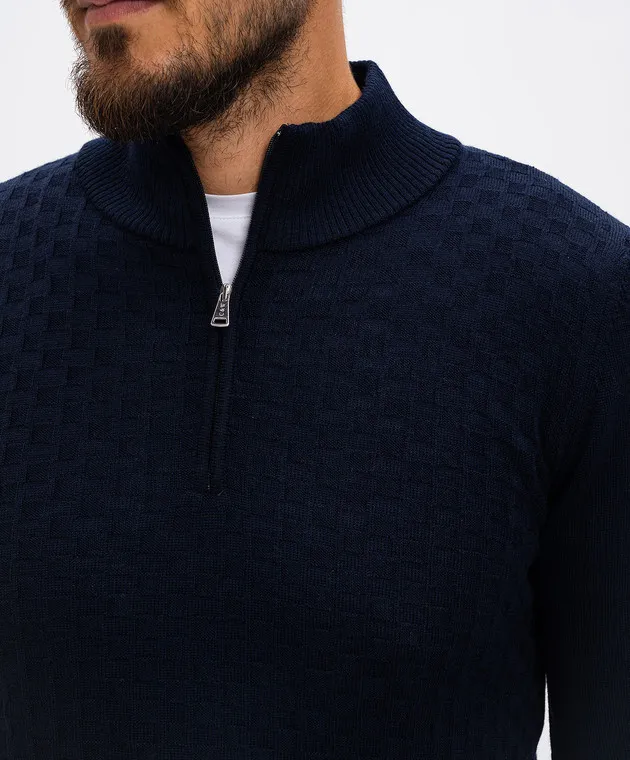 Cashmere&Whiskey Maglia in lana merino fantasia blu CH077