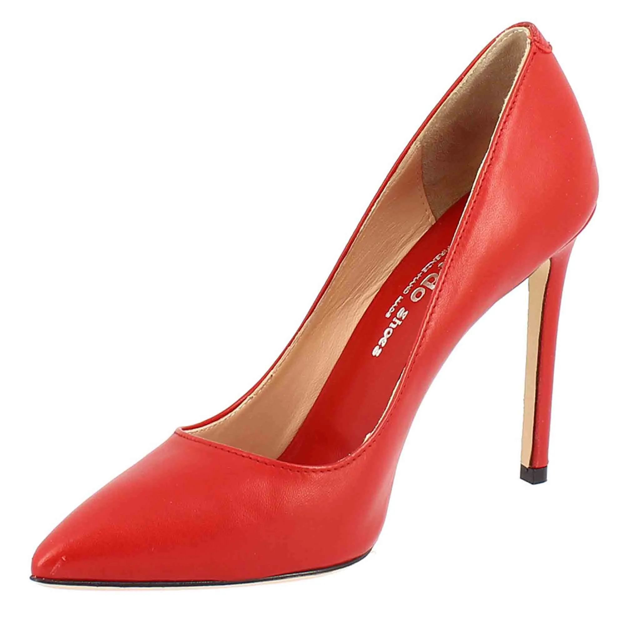 Décolleté con tacco alto eleganti da donna fatte a mano in pelle rossa