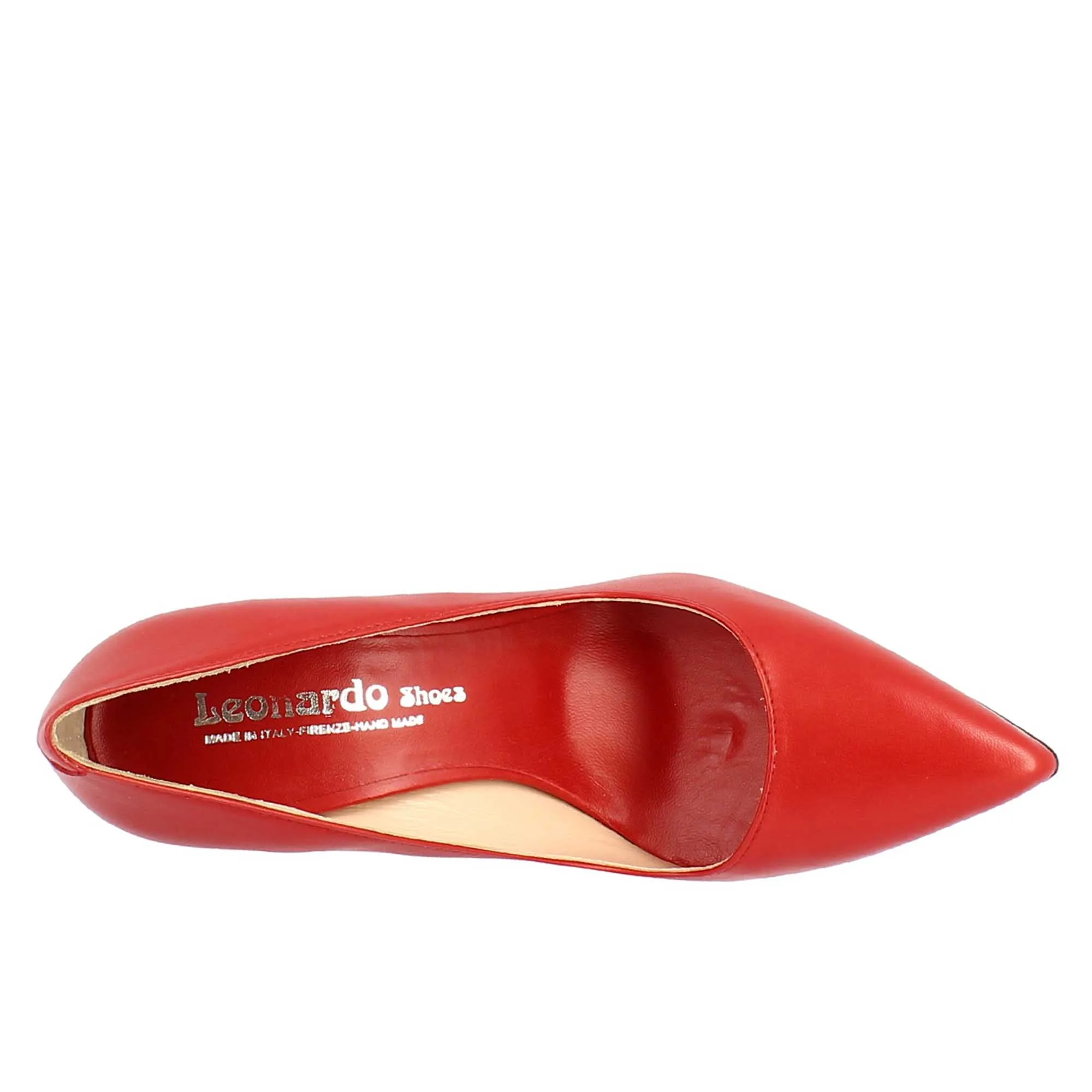 Décolleté con tacco alto eleganti da donna fatte a mano in pelle rossa
