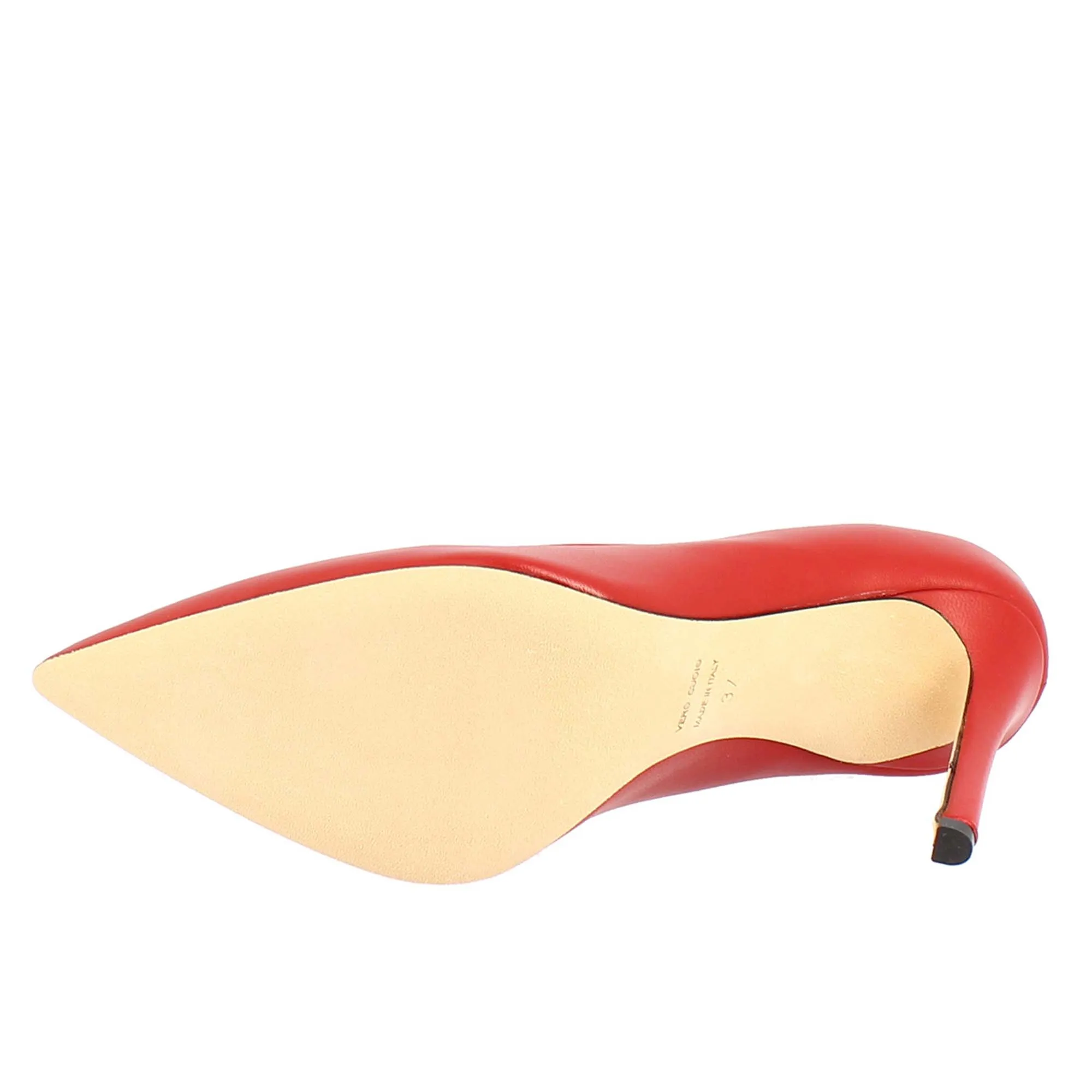 Décolleté con tacco alto eleganti da donna fatte a mano in pelle rossa