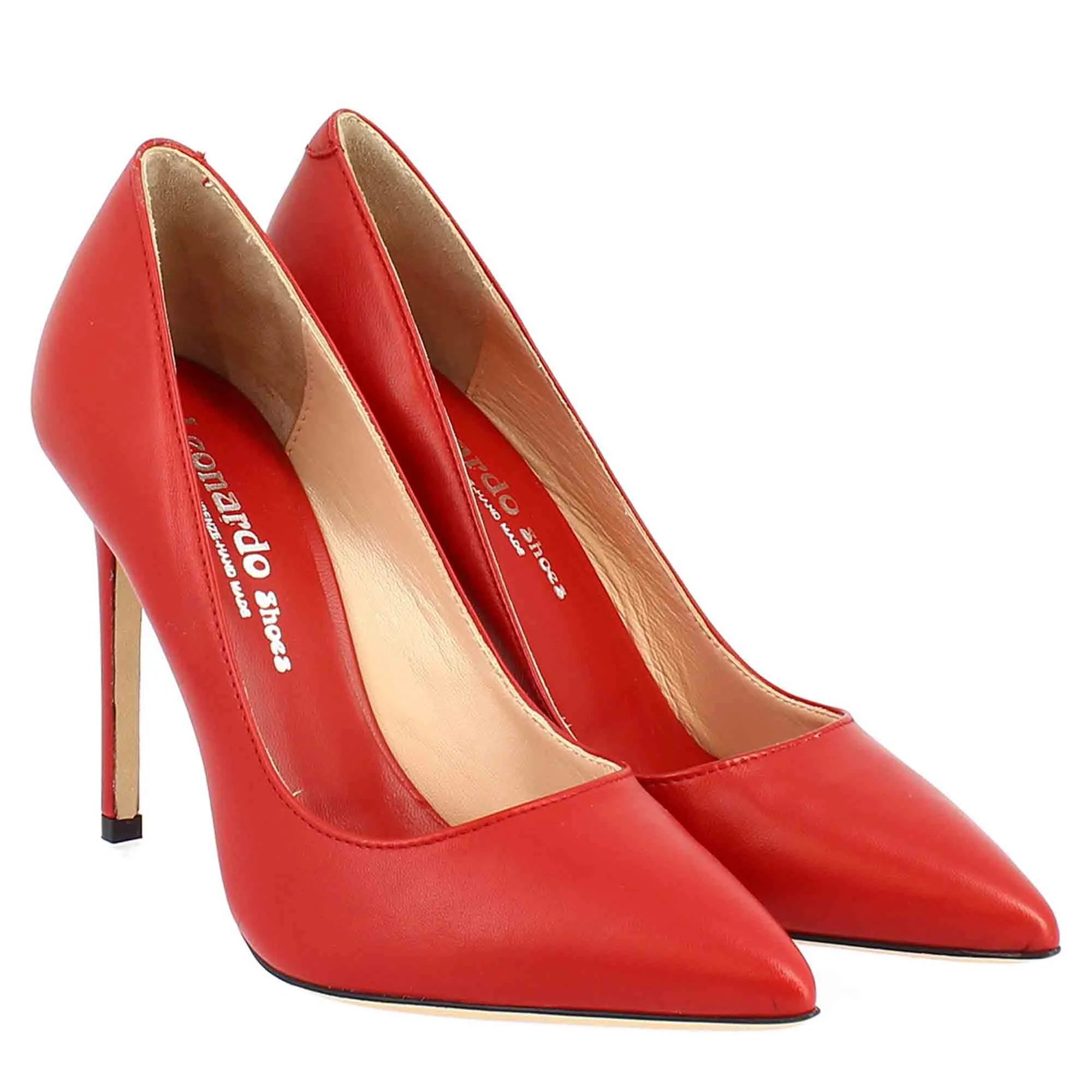Décolleté con tacco alto eleganti da donna fatte a mano in pelle rossa