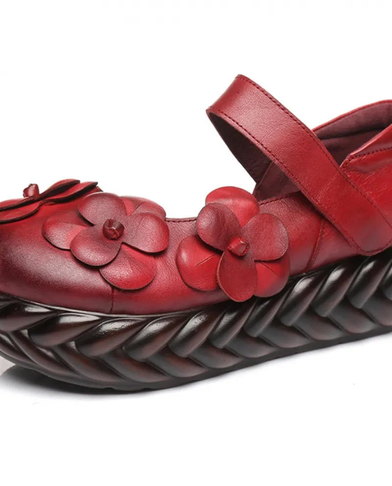 Décolleté da donna Autunno Tacchi alti Scarpe con zeppa Donna Fiore Décolleté con plateau in vera pelle Cinturino alla caviglia