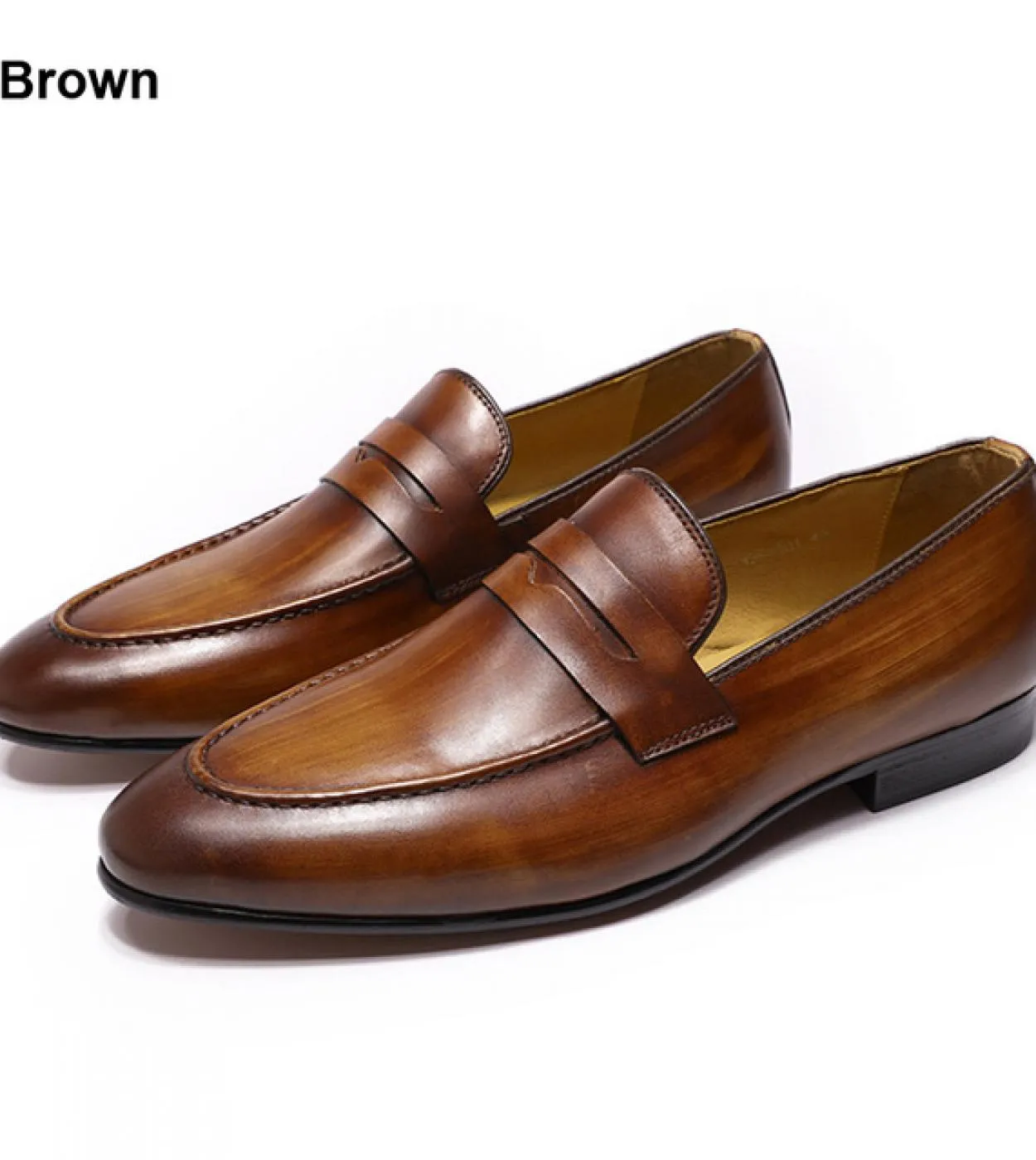 Felix Chu Mens Penny Loafers Scarpe in pelle Vera pelle Eleganti scarpe da cerimonia per feste di nozze Scarpe marroni nere Fo